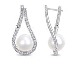 9-9.5mm Freshwater Cultured Pearl and 1/3 Carat (ctw) Diamond Drop Earrings in 14K White Gold